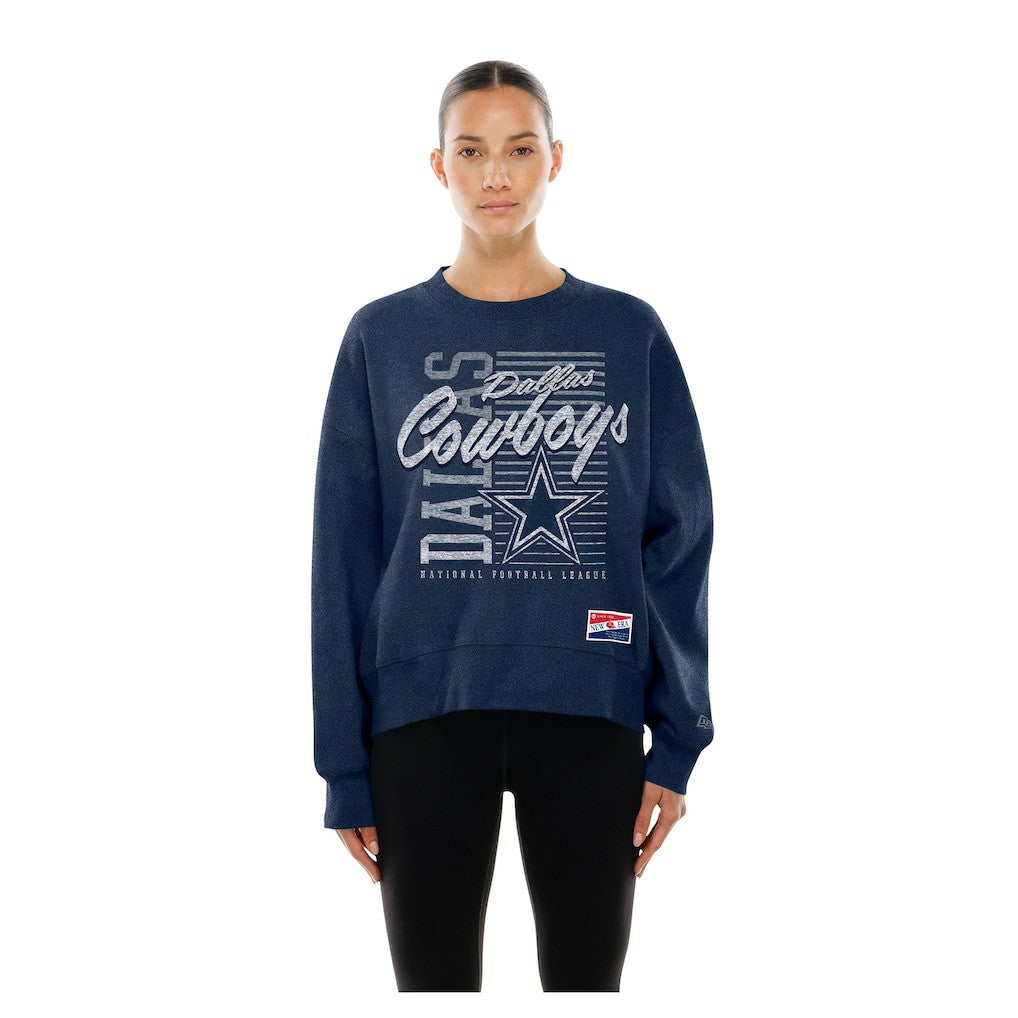 Dallas Cowboys New Era Women's Oversized Throwback Mineral Wash Crew Neck Sweatshirt Navy - NFL