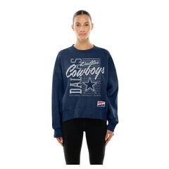 Dallas Cowboys New Era Women's Oversized Throwback Mineral Wash Crew Neck Sweatshirt Navy - NFL