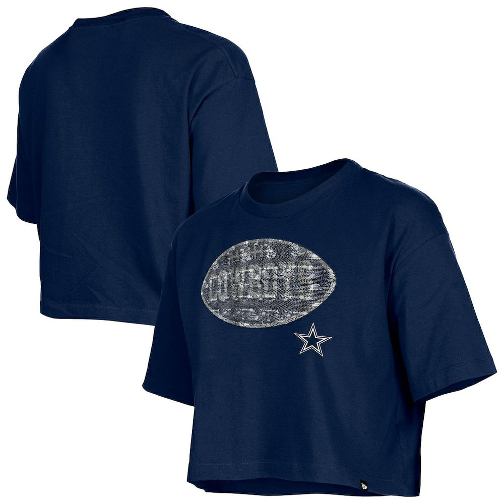 Dallas Cowboys New Era Girl's Flip Sequin Boxy T-Shirt Navy - NFL