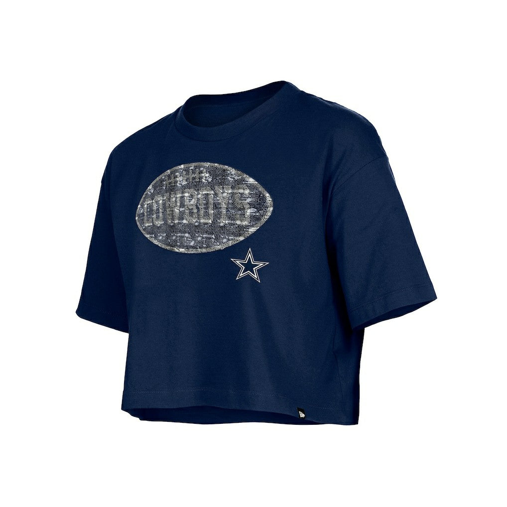 Dallas Cowboys New Era Girl's Flip Sequin Boxy T-Shirt Navy - NFL