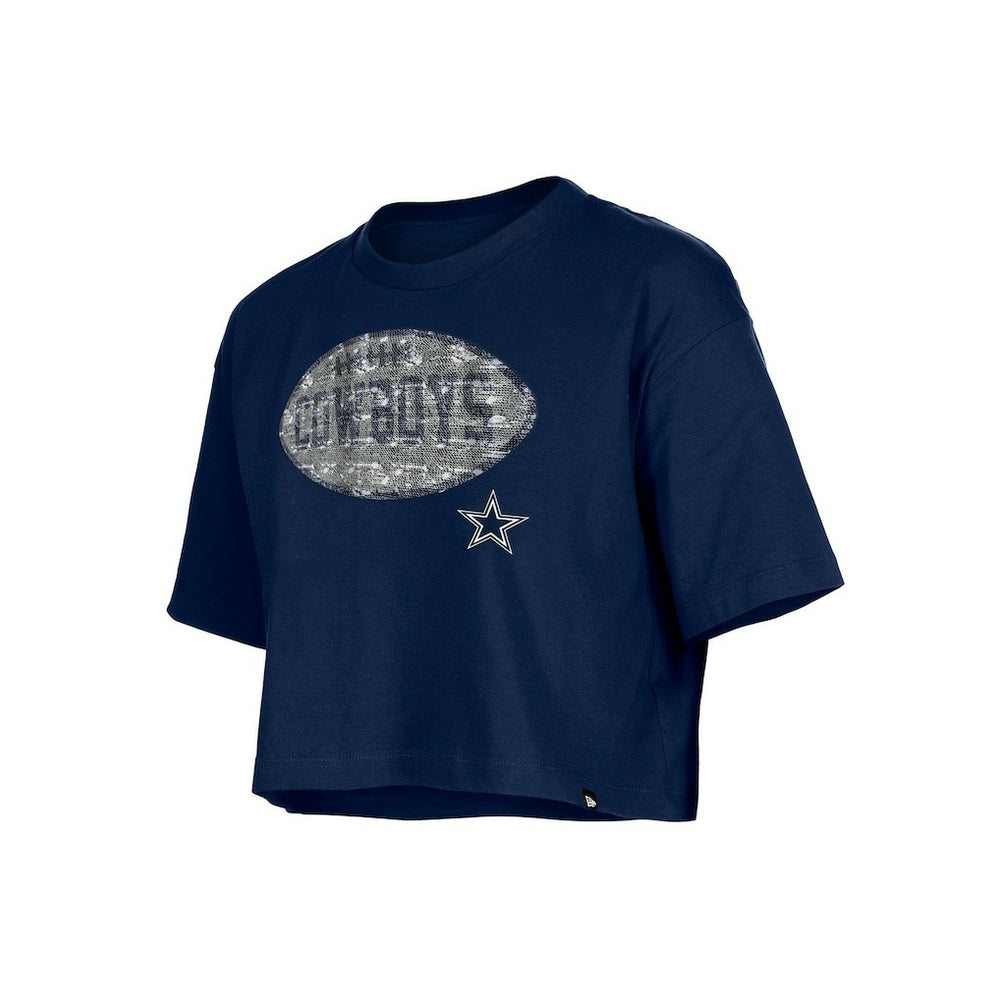Dallas Cowboys New Era Girl's Flip Sequin Boxy T-Shirt Navy - NFL