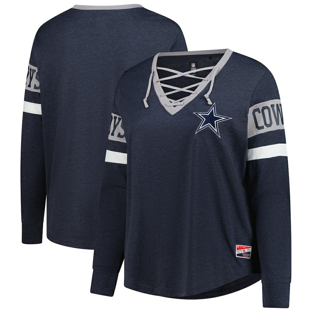 Dallas Cowboys New Era Women's Plus Size Throwback Lace-Up Long Sleeve T-Shirt Navy - NFL