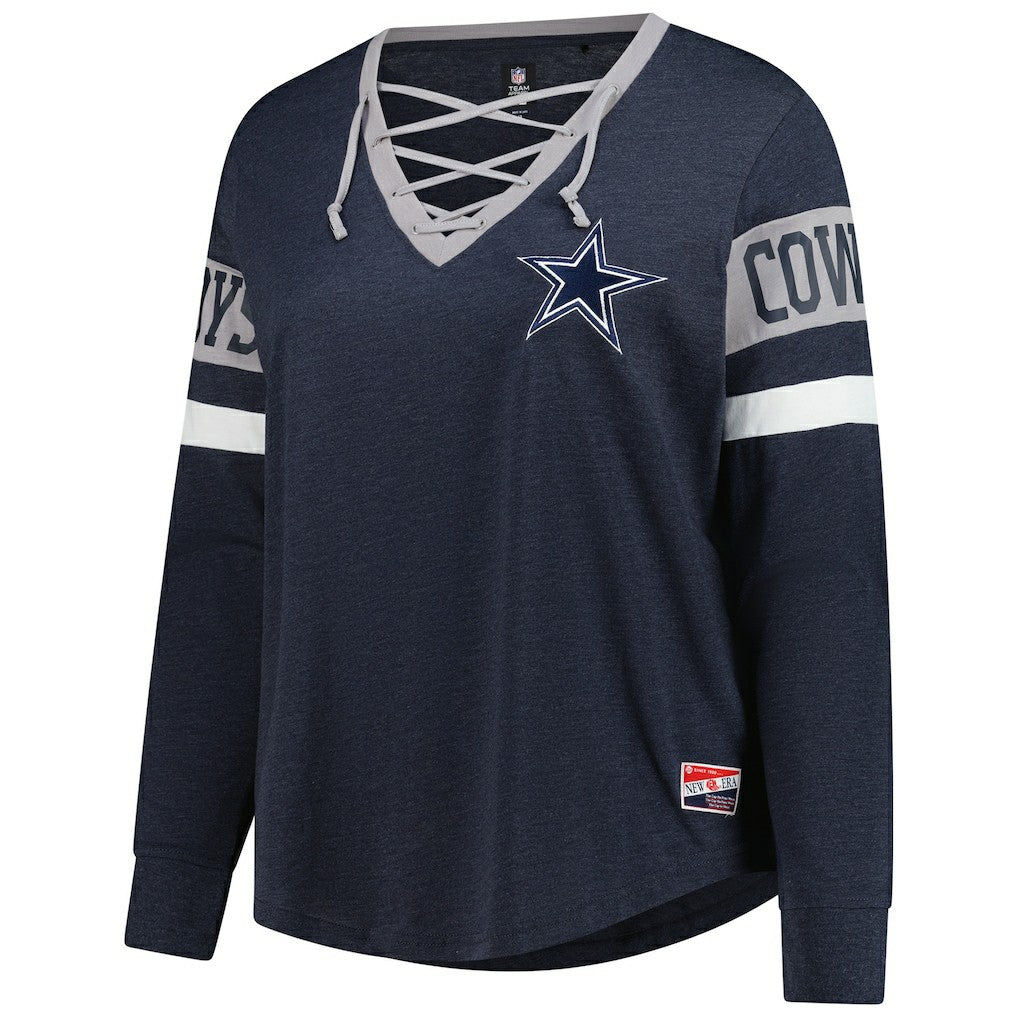 Dallas Cowboys New Era Women's Plus Size Throwback Lace-Up Long Sleeve T-Shirt Navy - NFL