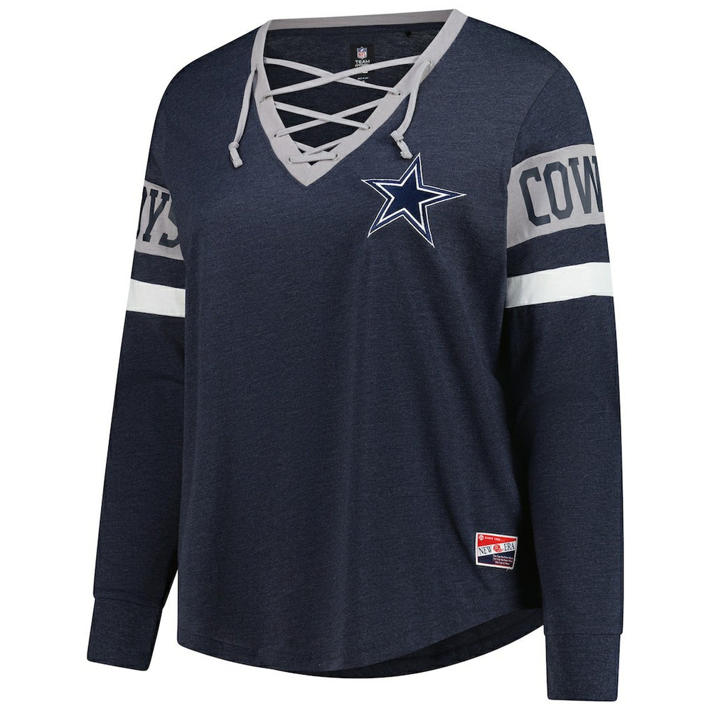 Dallas Cowboys New Era Women's Plus Size Throwback Lace-Up Long Sleeve T-Shirt Navy - NFL
