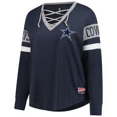 Dallas Cowboys New Era Women's Plus Size Throwback Lace-Up Long Sleeve T-Shirt Navy - NFL