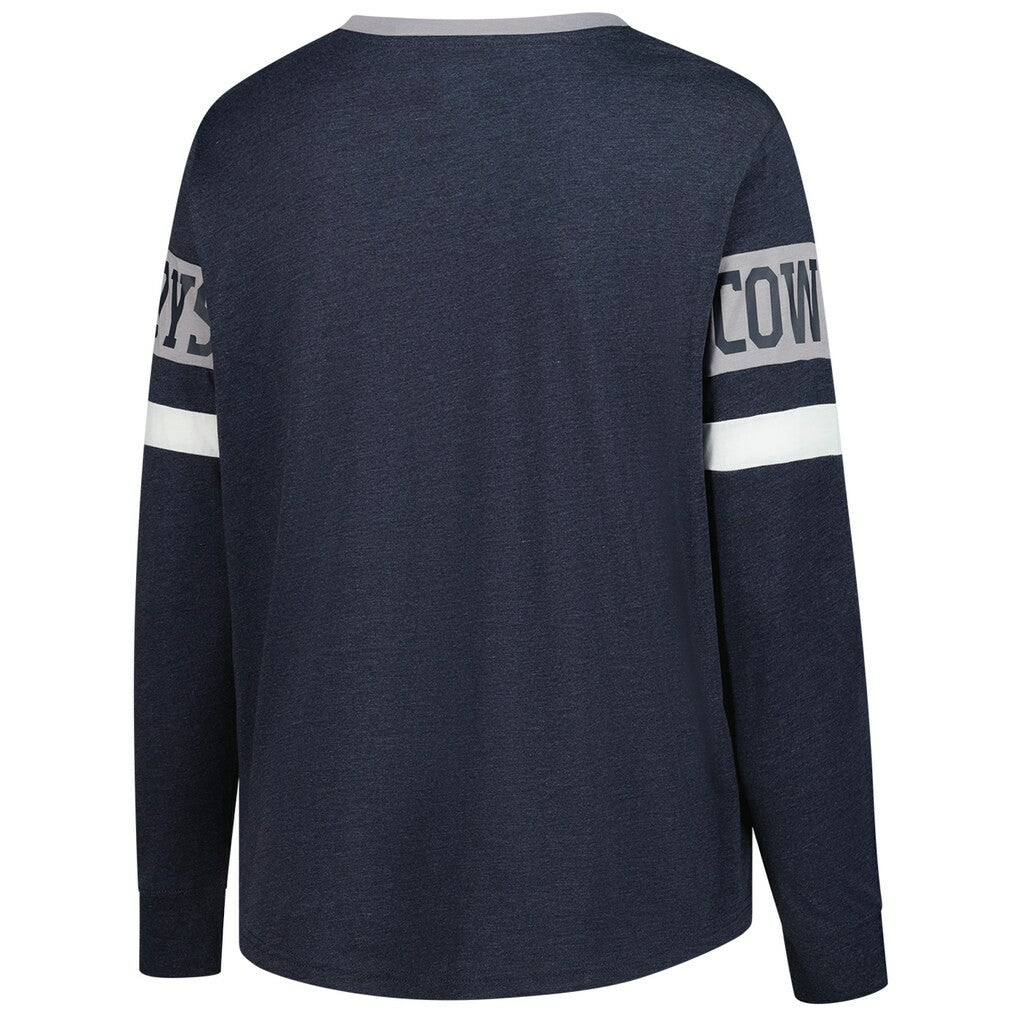 Dallas Cowboys New Era Women's Plus Size Throwback Lace-Up Long Sleeve T-Shirt Navy - NFL