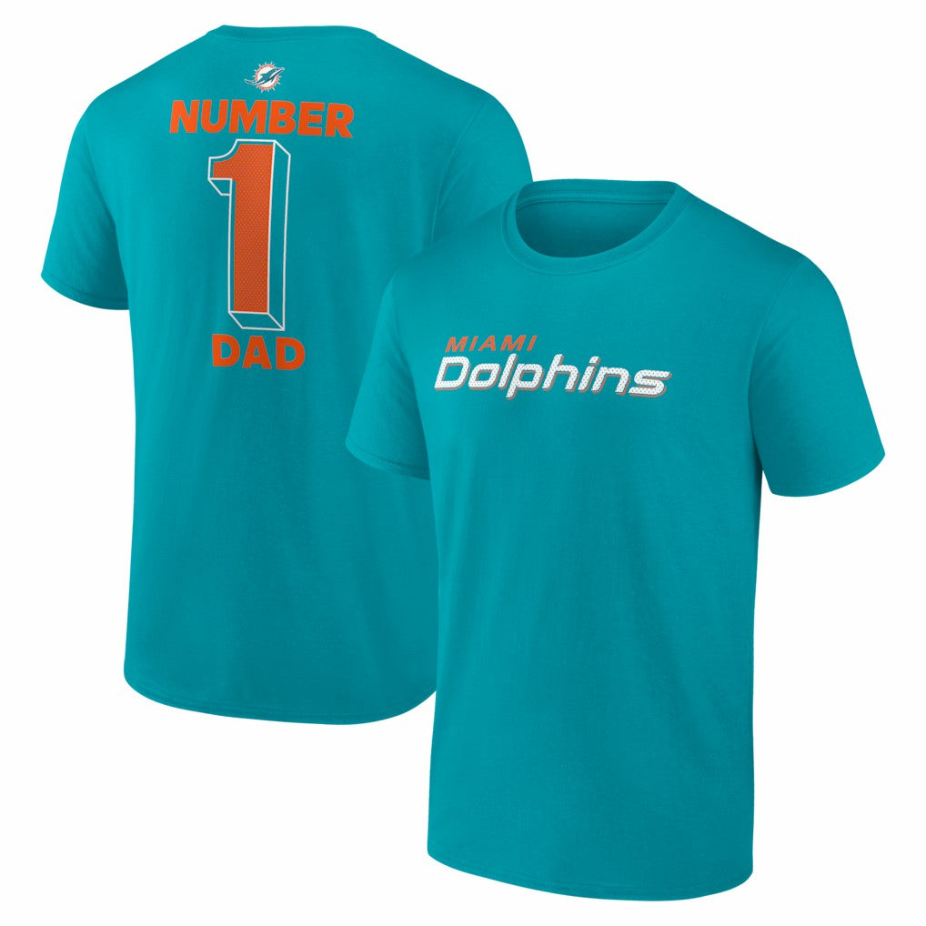 Miami Dolphins #1 Dad Jersey T-Shirt Aqua - NFL