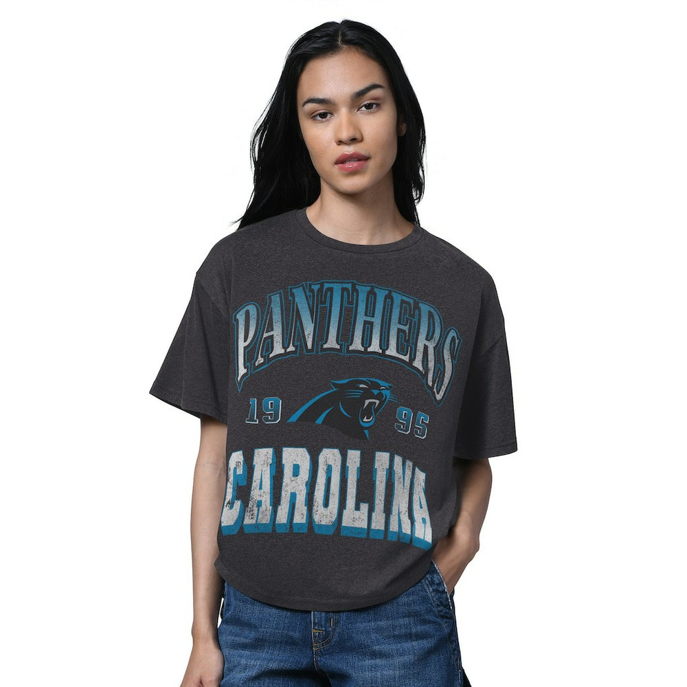 Carolina Panthers Starter Women's Oversized Hall of Fame T-Shirt Heather Black - NFL