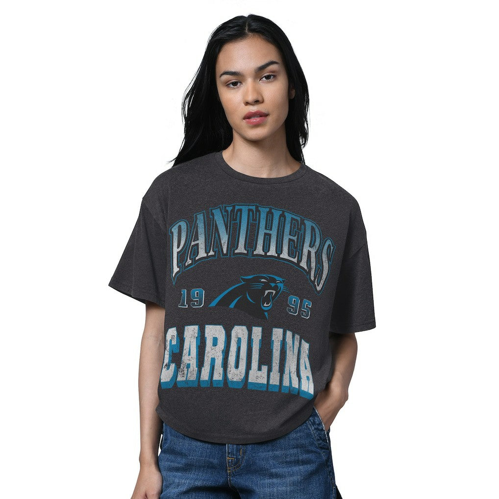 Carolina Panthers Starter Women's Oversized Hall of Fame T-Shirt Heather Black - NFL