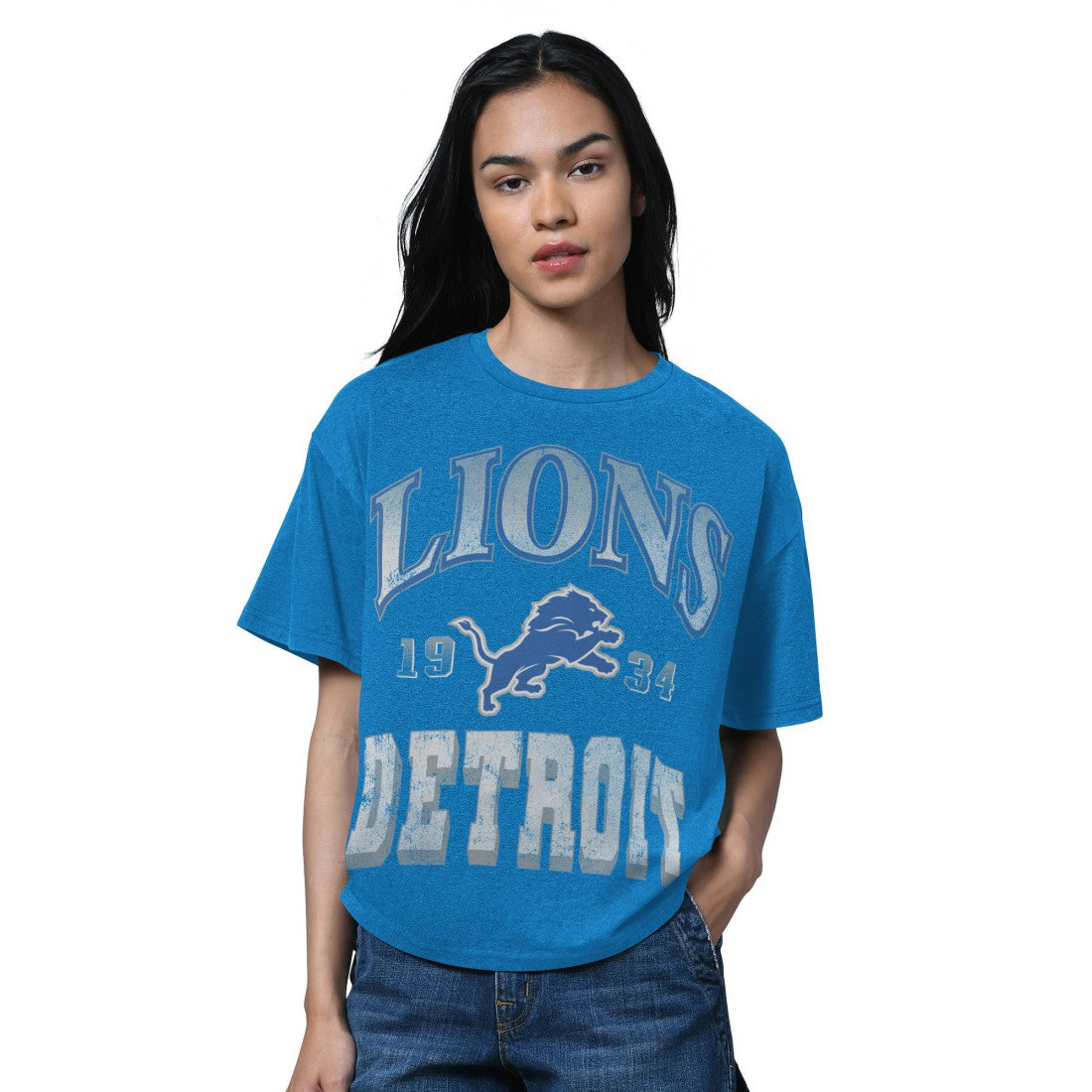 Detroit Lions Starter Women's Oversized Hall of Fame T-Shirt Heather Blue - NFL