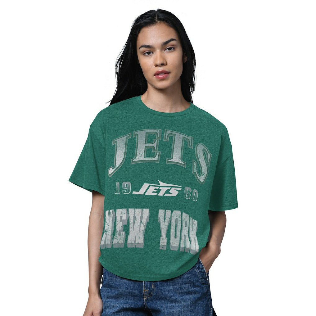 New York Jets Starter Women's Oversized Hall of Fame T-Shirt Heather Green - NFL