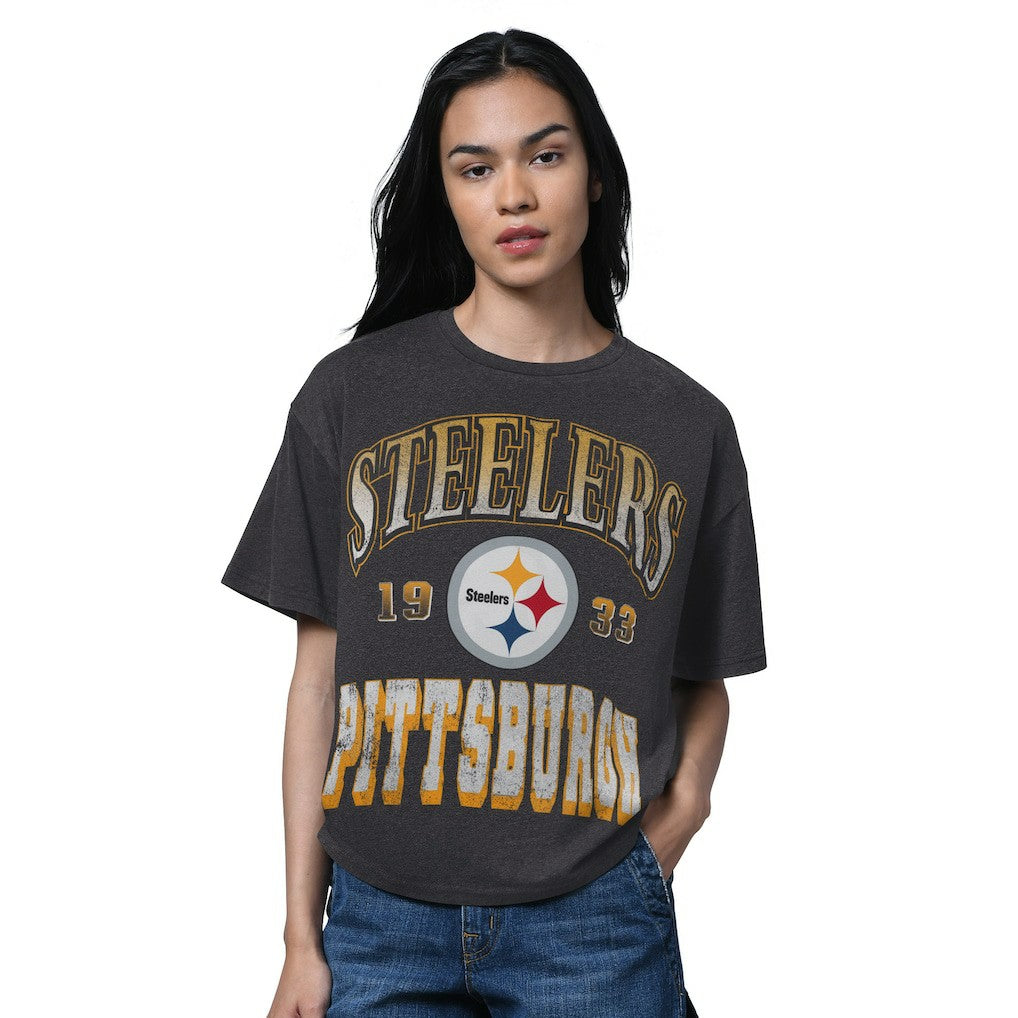 Pittsburgh Steelers Starter Women's Oversized Hall of Fame T-Shirt Heather Black - NFL