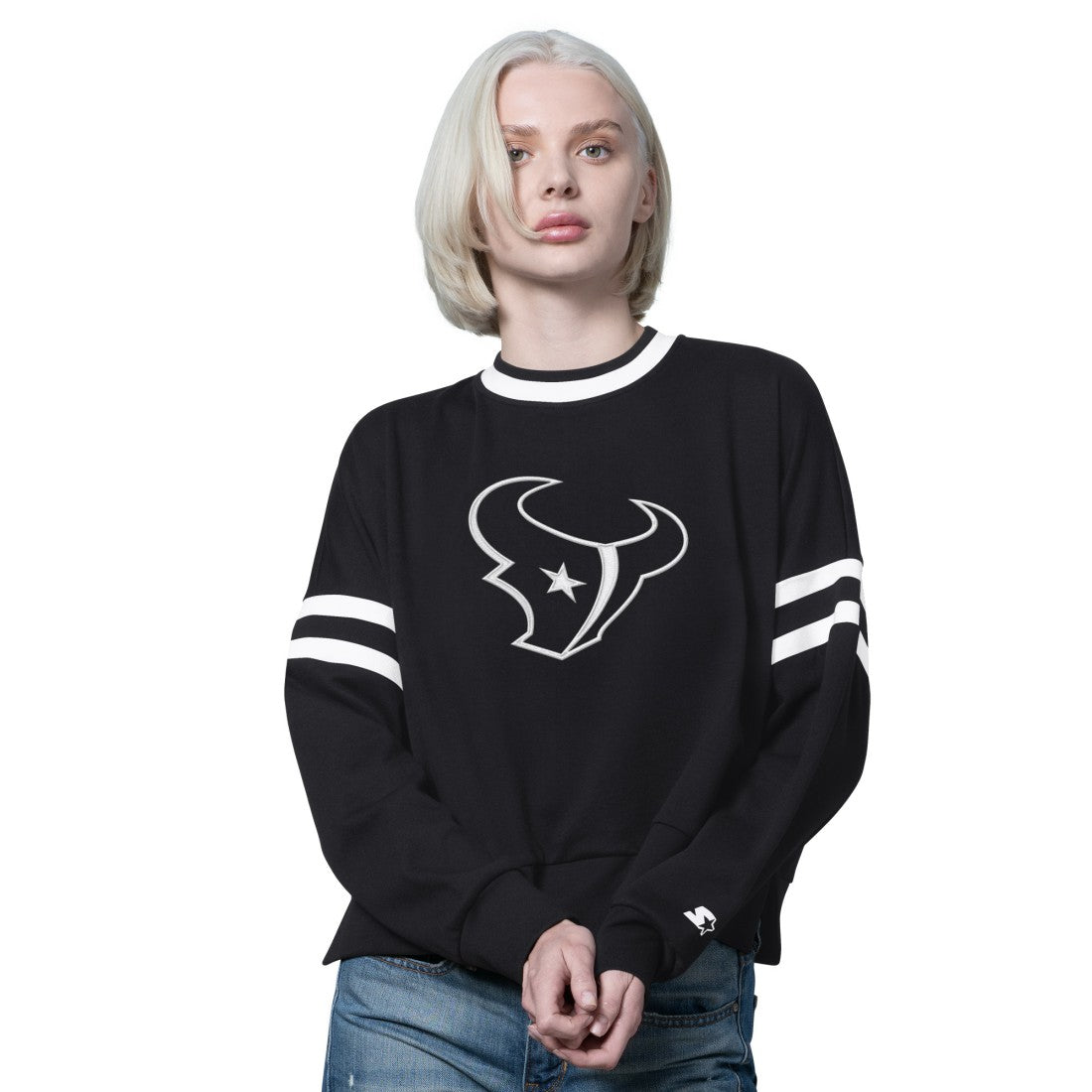 Houston Texans Starter Women's Rally Drop Shoulder Cropped Sweatshirt Black - NFL