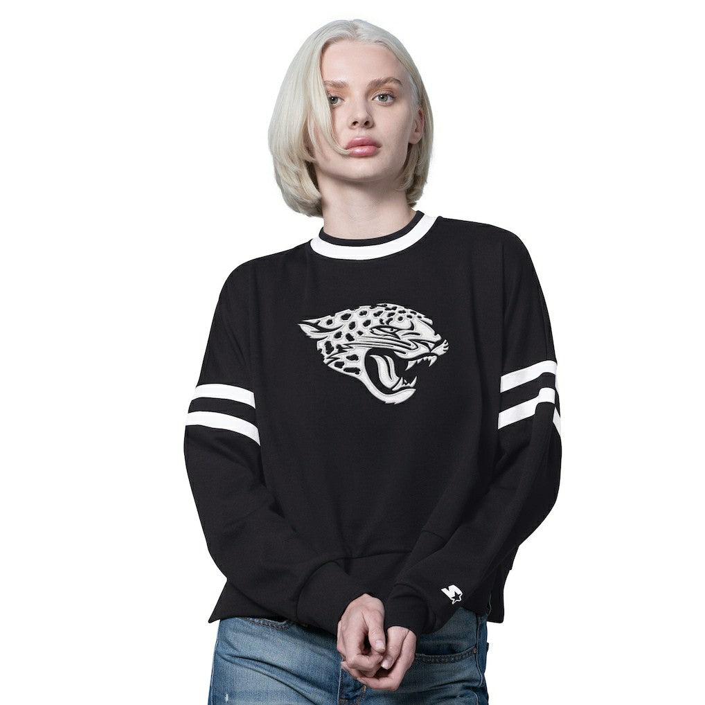 Jacksonville Jaguars Starter Women's Rally Drop Shoulder Cropped Sweatshirt Black - NFL