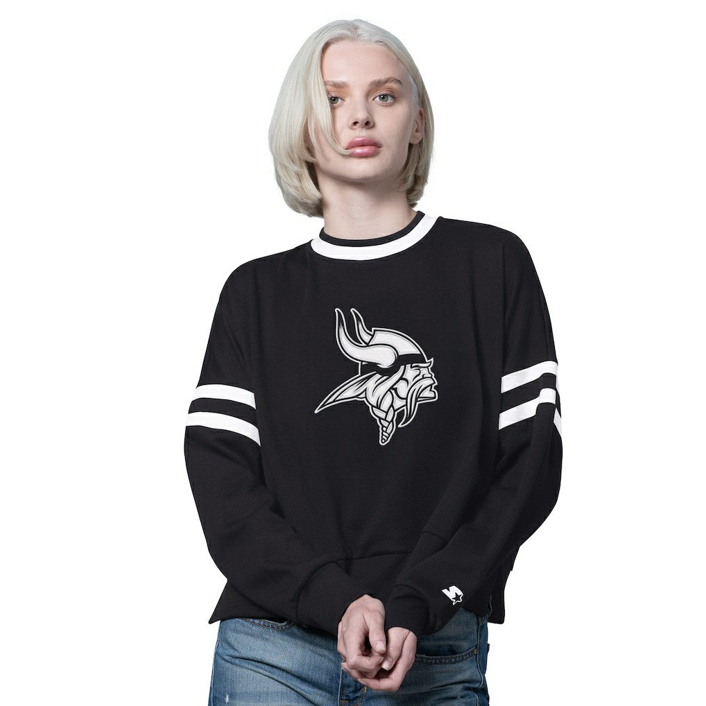 Minnesota Vikings Starter Women's Rally Drop Shoulder Cropped Sweatshirt Black - NFL