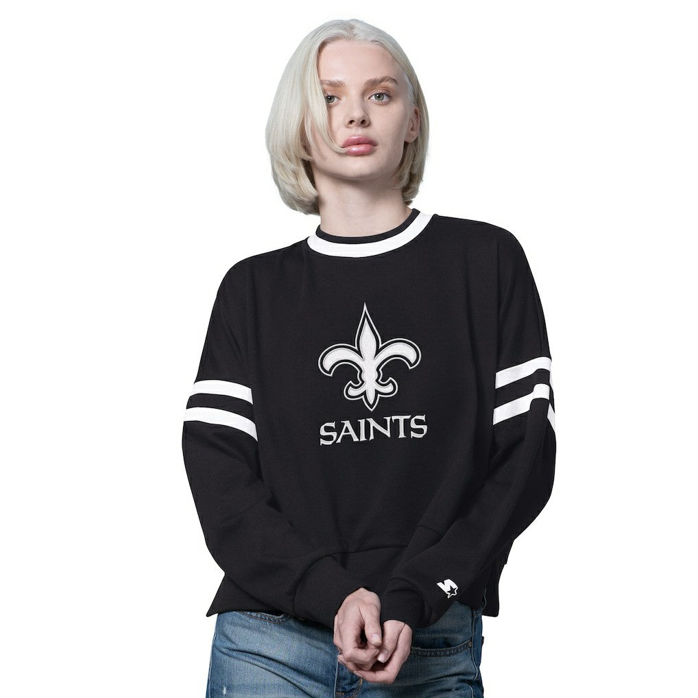 New Orleans Saints Starter Women's Rally Drop Shoulder Cropped Sweatshirt Black - NFL