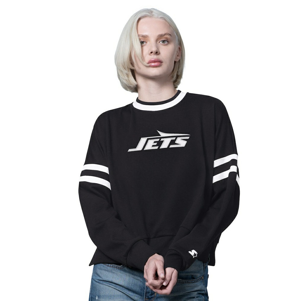 New York Jets Starter Women's Rally Drop Shoulder Cropped Sweatshirt Black - NFL