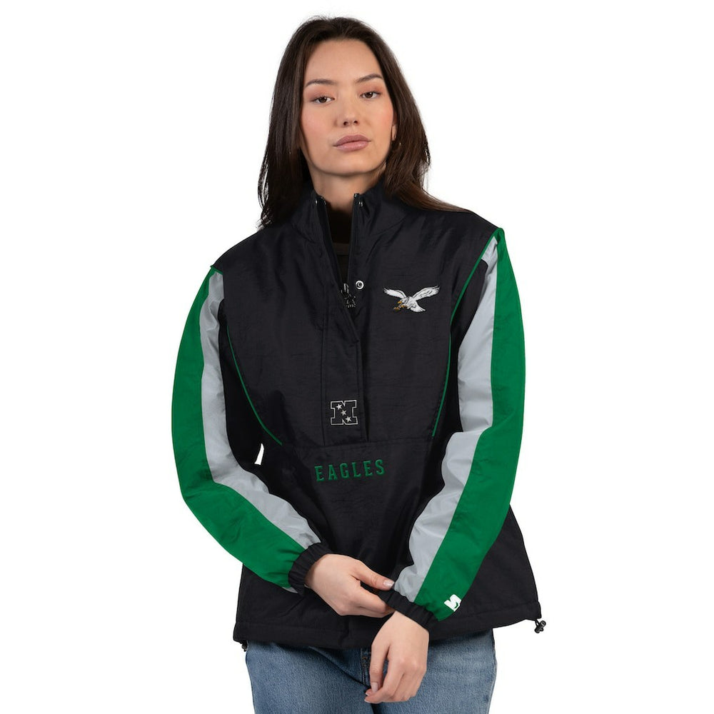 Philadelphia Eagles Starter Women's Thursday Night Gridiron Half-Zip Jacket Black/Kelly Green - NFL