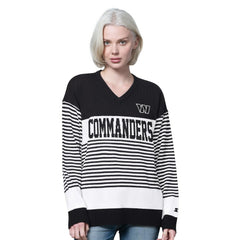 Washington Commanders Starter Women's No Huddle Striped V-Neck Sweater Black - NFL