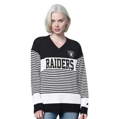 Las Vegas Raiders Starter Women's No Huddle Striped V-Neck Sweater Black - NFL