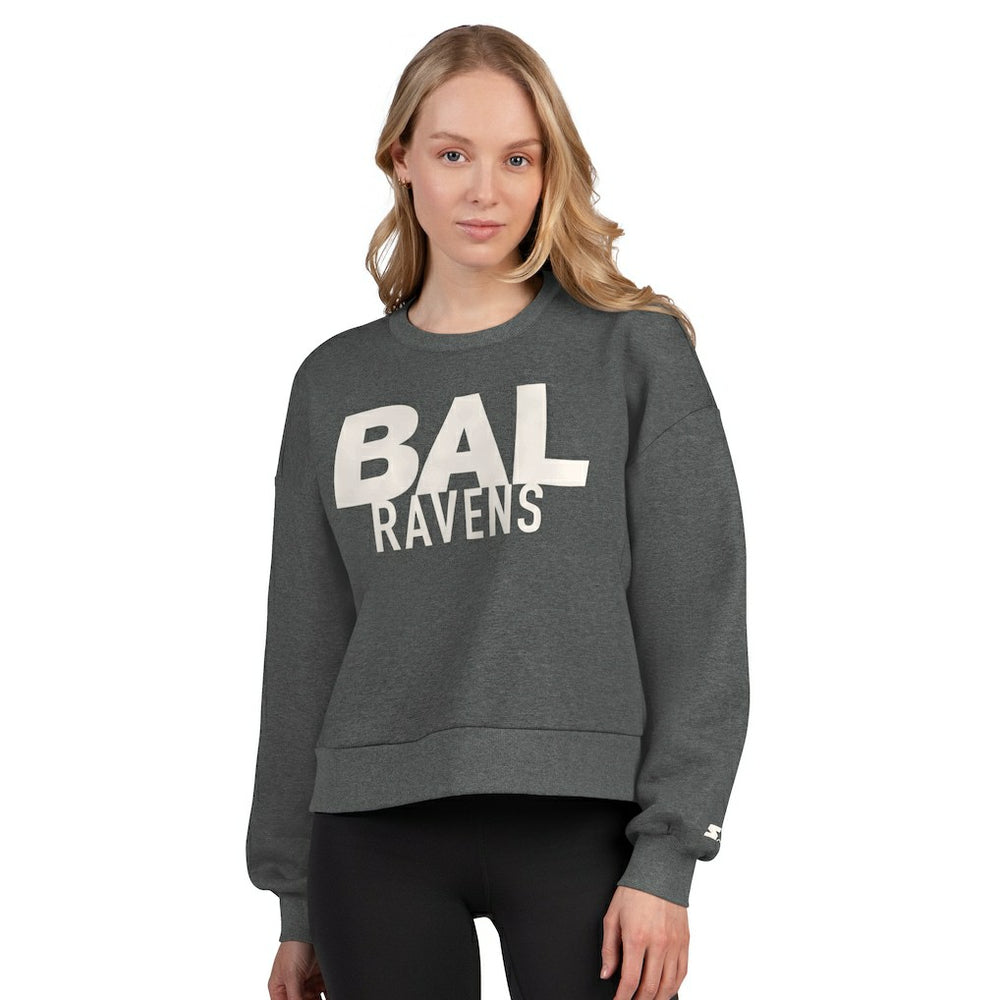 Baltimore Ravens Starter Women's Show Up Cropped Fleece Pullover Sweatshirt Heather Gray - NFL
