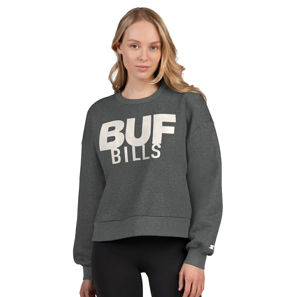 Buffalo Bills Starter Women's Show Up Cropped Fleece Pullover Sweatshirt Heather Gray - NFL