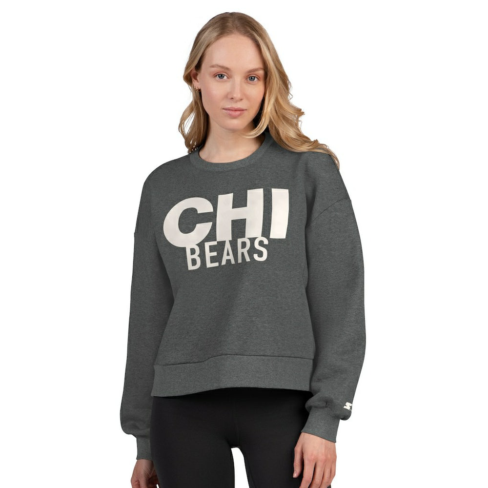 Chicago Bears Starter Women's Show Up Cropped Fleece Pullover Sweatshirt Heather Gray - NFL