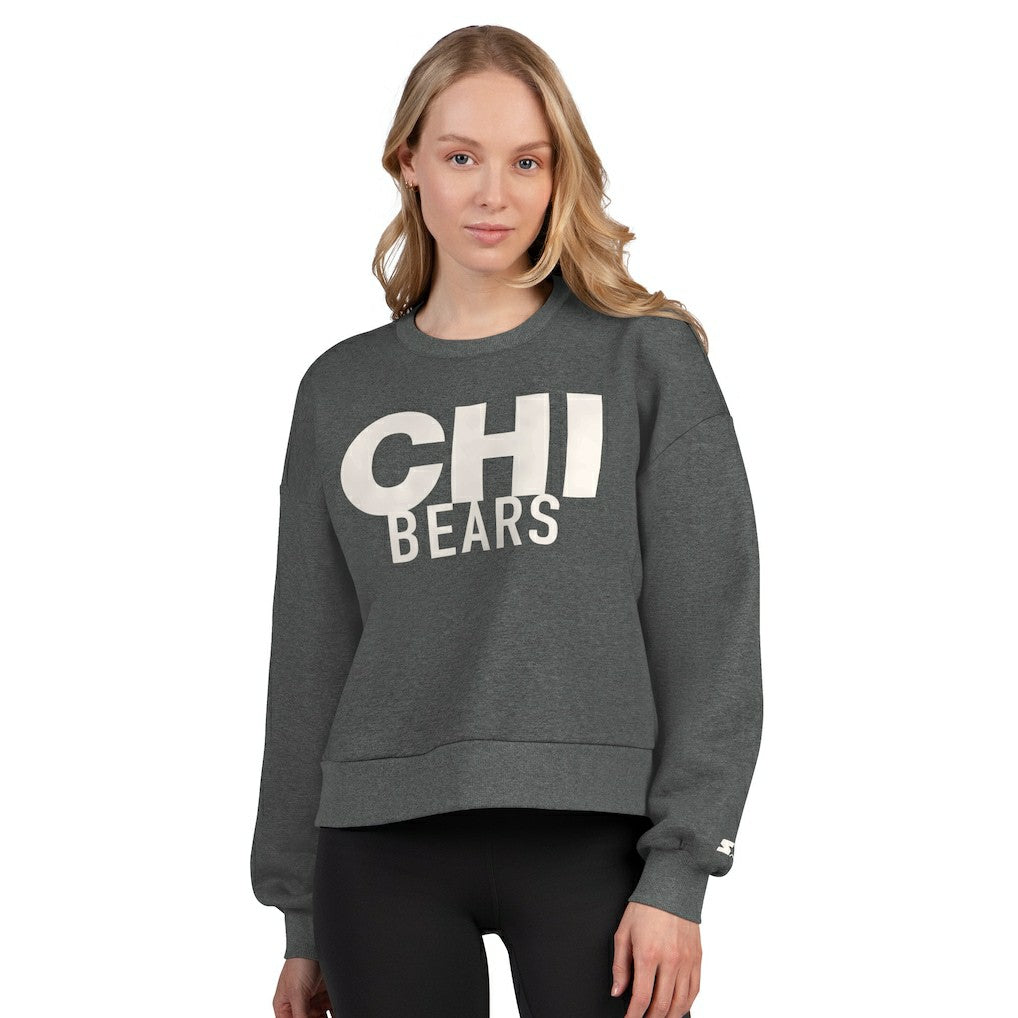 Chicago Bears Starter Women's Show Up Cropped Fleece Pullover Sweatshirt Heather Gray - NFL
