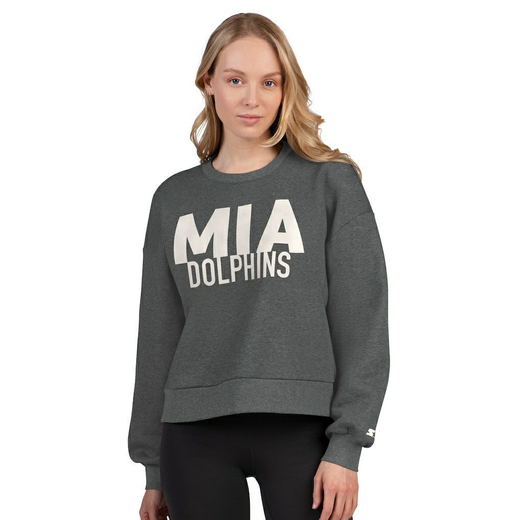 Miami Dolphins Starter Women's Show Up Cropped Fleece Pullover Sweatshirt Heather Gray - NFL