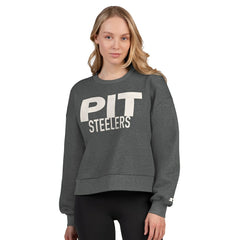 Pittsburgh Steelers Starter Women's Show Up Cropped Fleece Pullover Sweatshirt Heather Gray - NFL