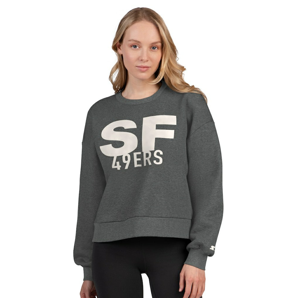 San Francisco 49ers Starter Women's Show Up Cropped Fleece Pullover Sweatshirt Heather Gray - NFL