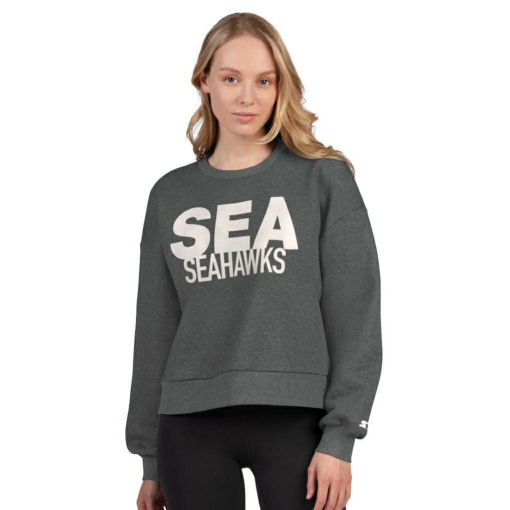Seattle Seahawks Starter Women's Show Up Cropped Fleece Pullover Sweatshirt Heather Gray - NFL