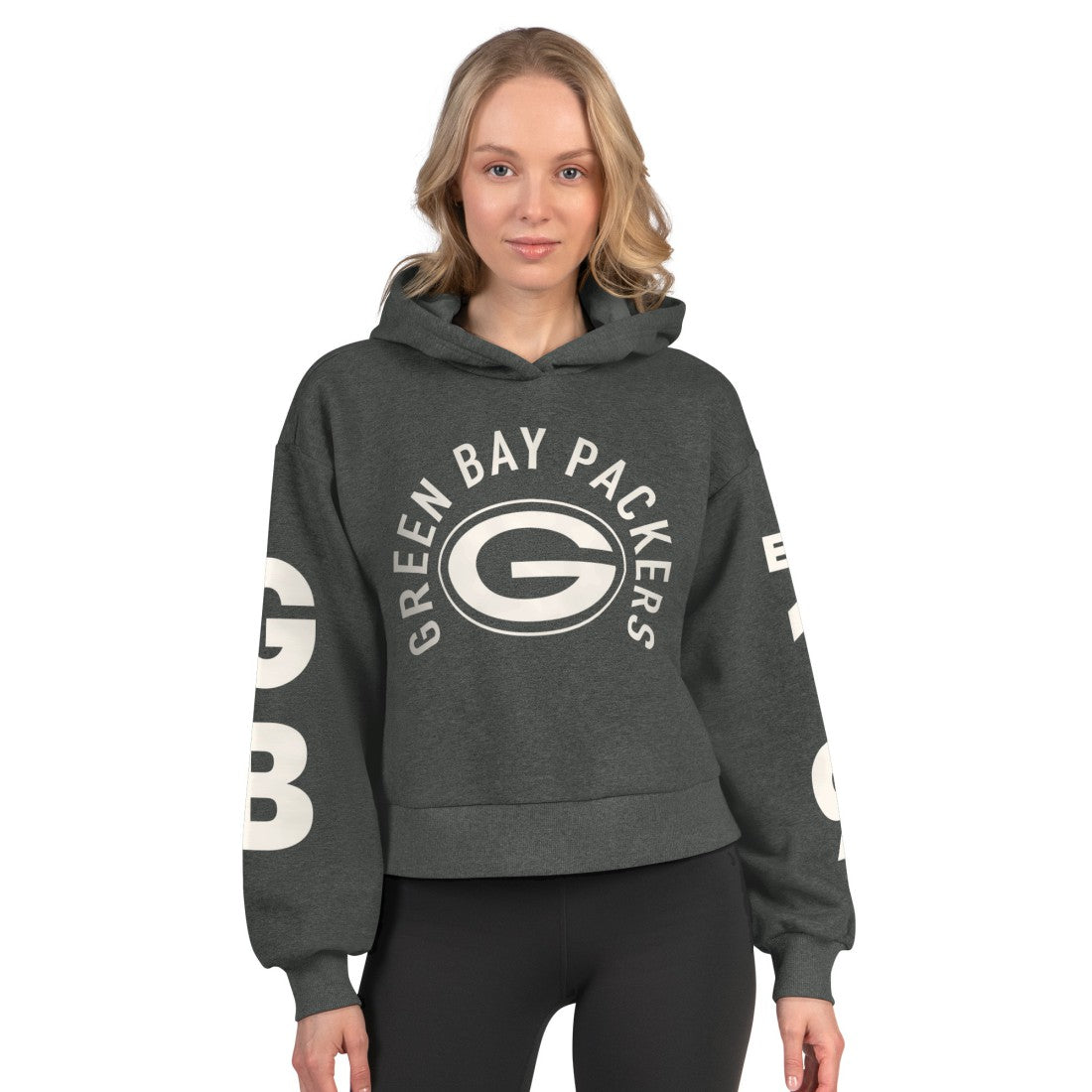Green Bay Packers Starter Women's Star Player Cropped Fleece Pullover Hoodie Heather Charcoal - NFL