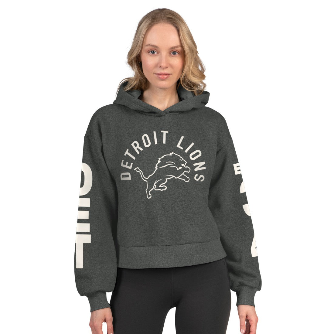 Detroit Lions Starter Women's Star Player Cropped Fleece Pullover Hoodie Heather Charcoal - NFL
