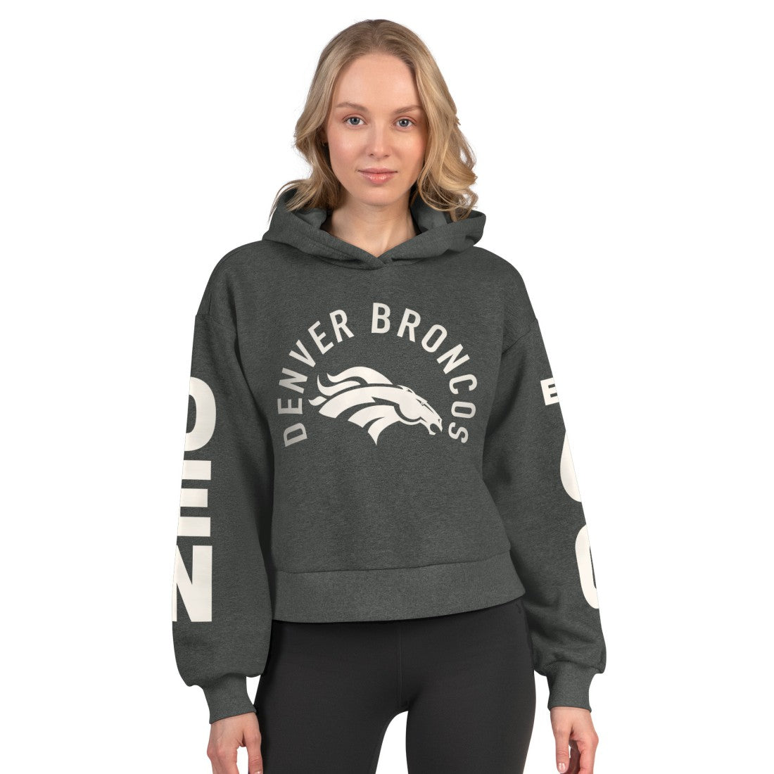 Denver Broncos Starter Women's Star Player Cropped Fleece Pullover Hoodie Heather Charcoal - NFL