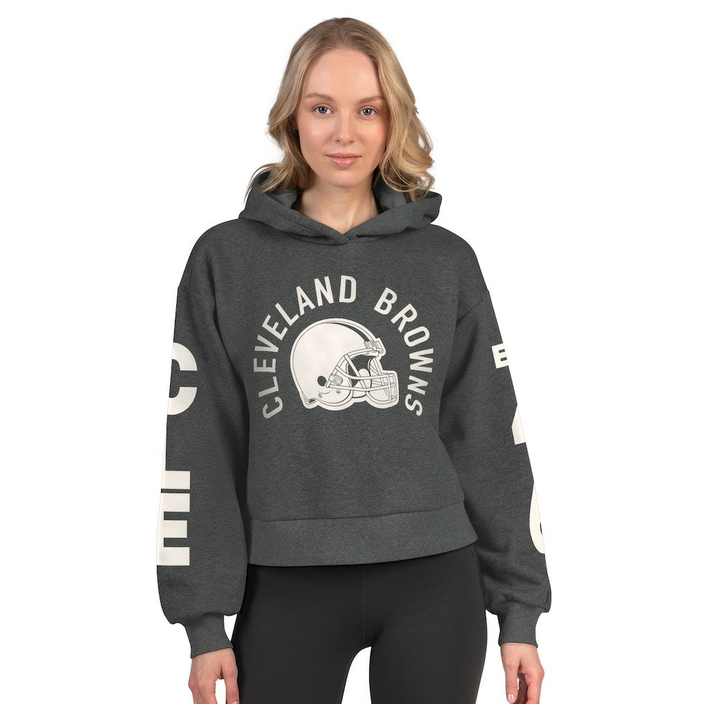 Cleveland Browns Starter Women's Star Player Cropped Fleece Pullover Hoodie Heather Charcoal - NFL