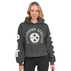 Pittsburgh Steelers Starter Women's Star Player Cropped Fleece Pullover Hoodie Heather Charcoal - NFL