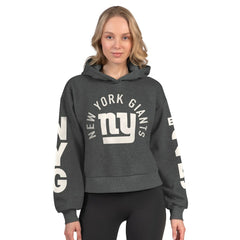 New York Giants Starter Women's Star Player Cropped Fleece Pullover Hoodie Heather Charcoal - NFL