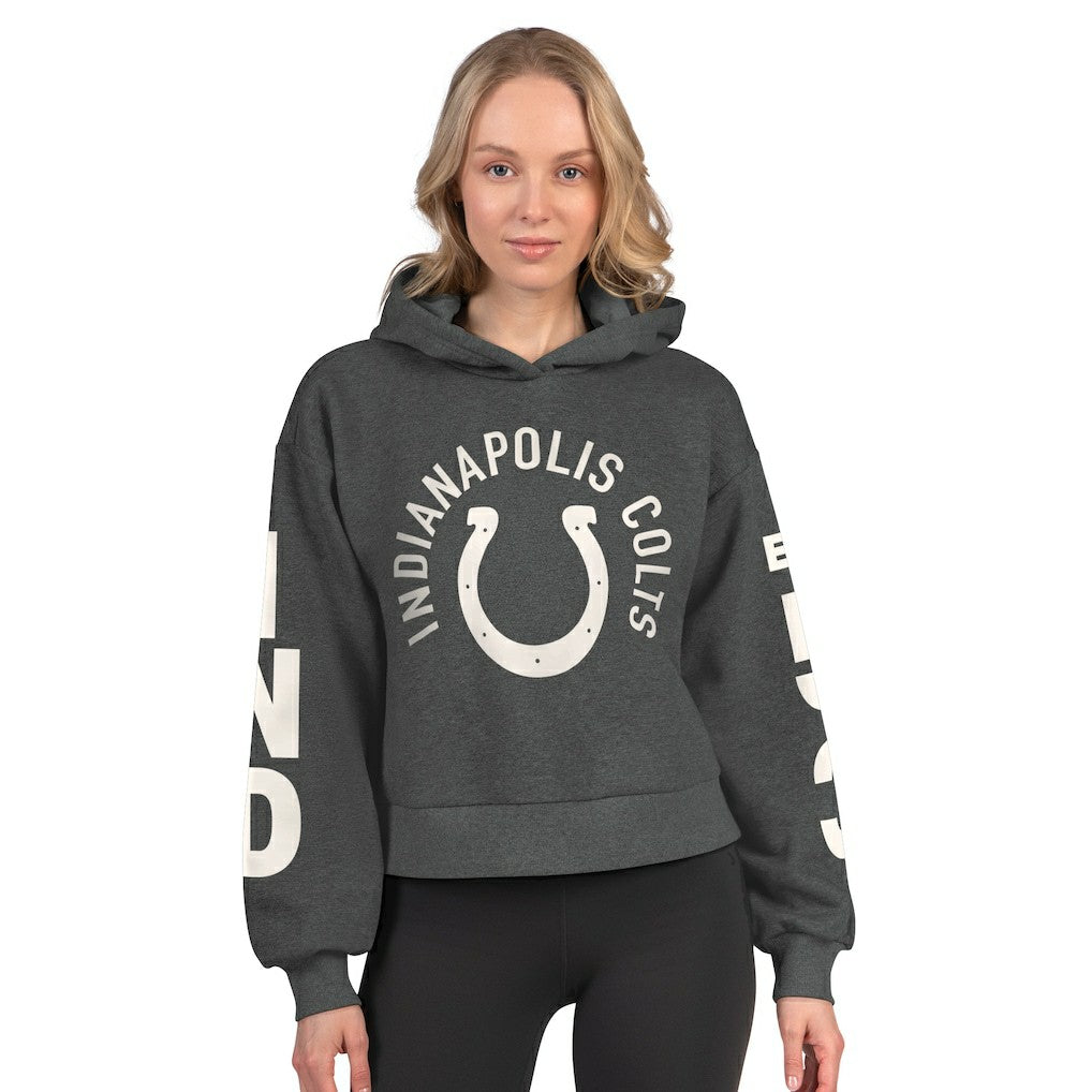 Indianapolis Colts Starter Women's Star Player Cropped Fleece Pullover Hoodie Heather Charcoal - NFL