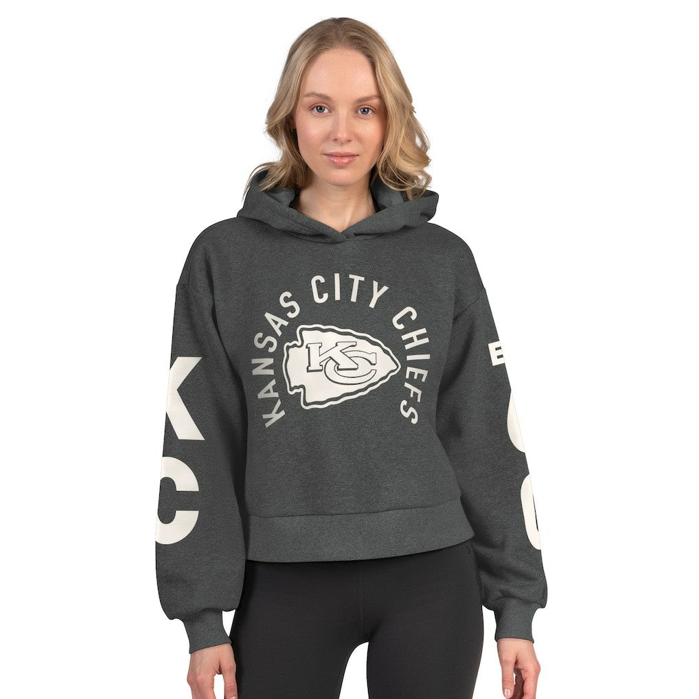 Kansas City Chiefs Starter Women's Star Player Cropped Fleece Pullover Hoodie Heather Charcoal - NFL