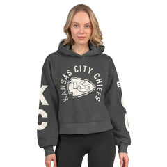 Kansas City Chiefs Starter Women's Star Player Cropped Fleece Pullover Hoodie Heather Charcoal - NFL
