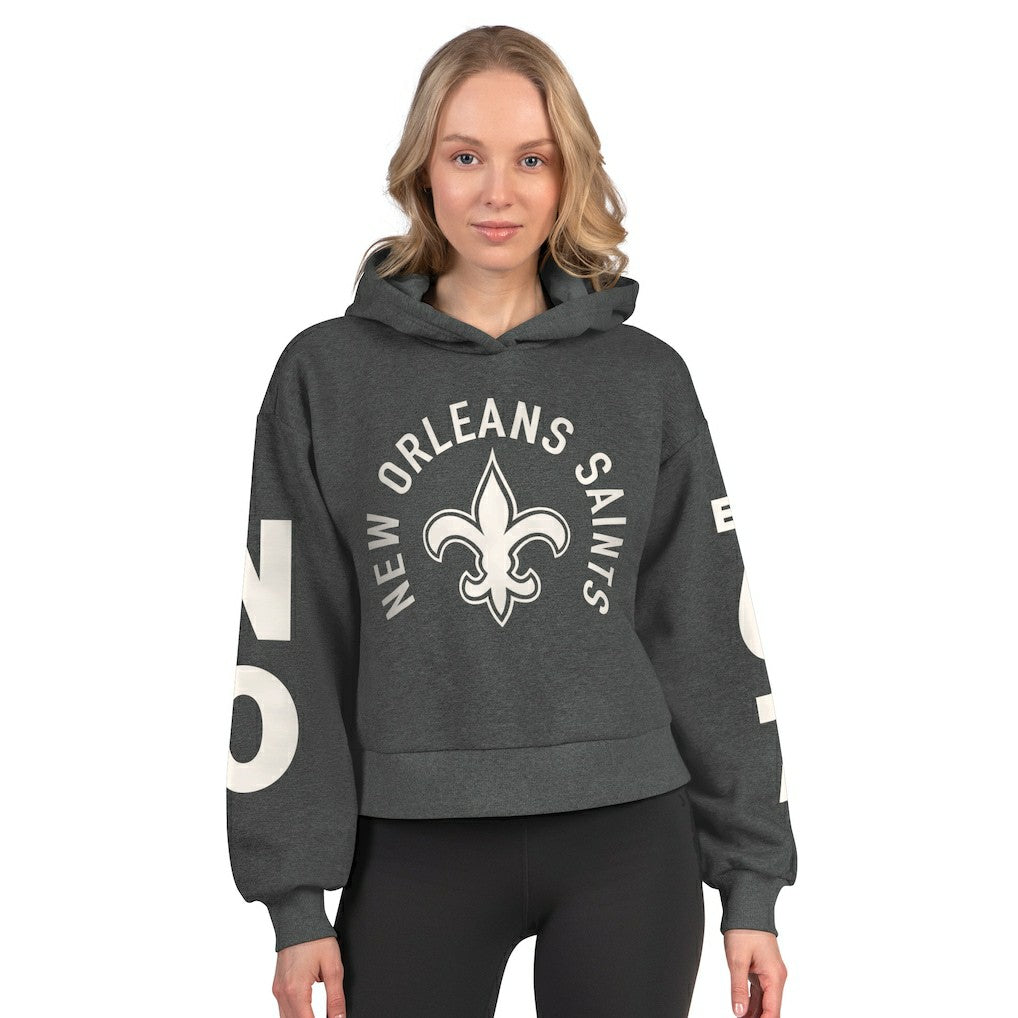 New Orleans Saints Starter Women's Star Player Cropped Fleece Pullover Hoodie Heather Charcoal - NFL
