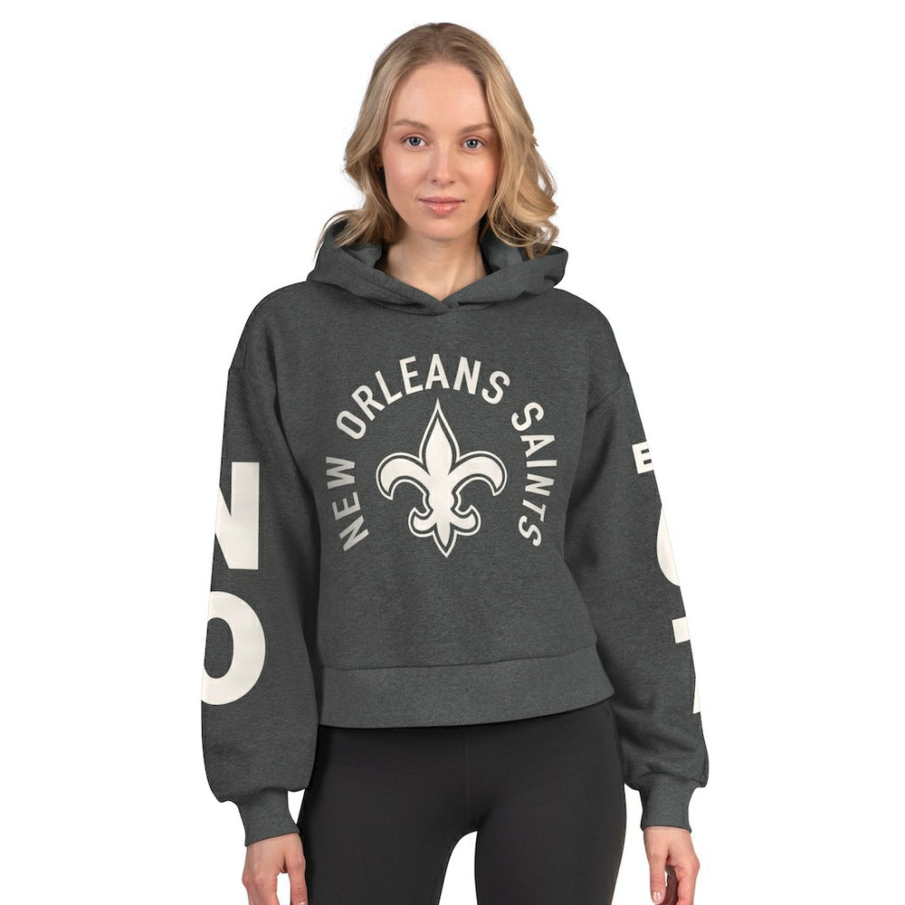 New Orleans Saints Starter Women's Star Player Cropped Fleece Pullover Hoodie Heather Charcoal - NFL
