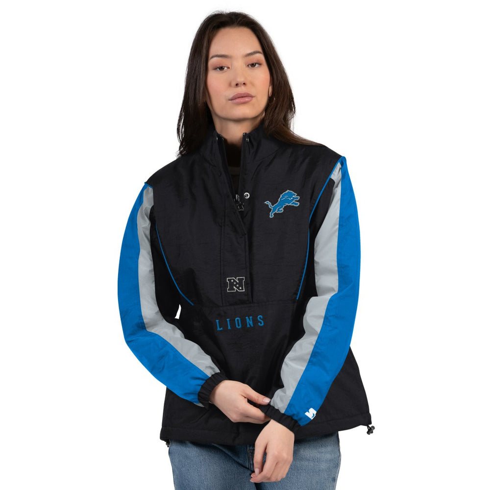 Detroit Lions Starter Women's Thursday Night Gridiron Half-Zip Jacket Black/Blue - NFL