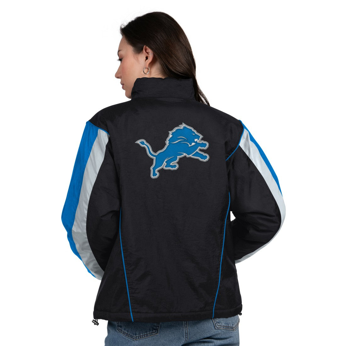 Detroit Lions Starter Women's Thursday Night Gridiron Half-Zip Jacket Black/Blue - NFL