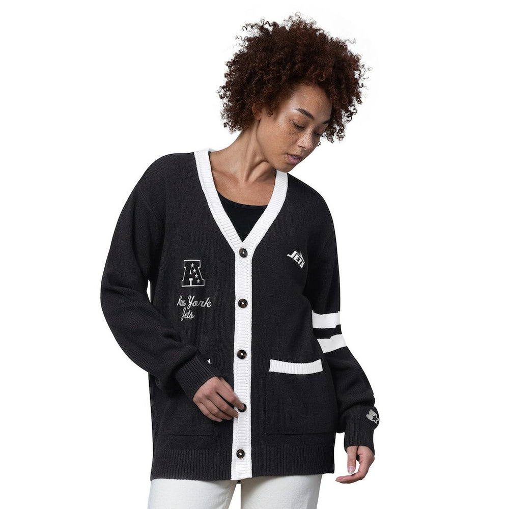 New York Jets Starter Women's Back Shot Button-Up Cardigan Black - NFL