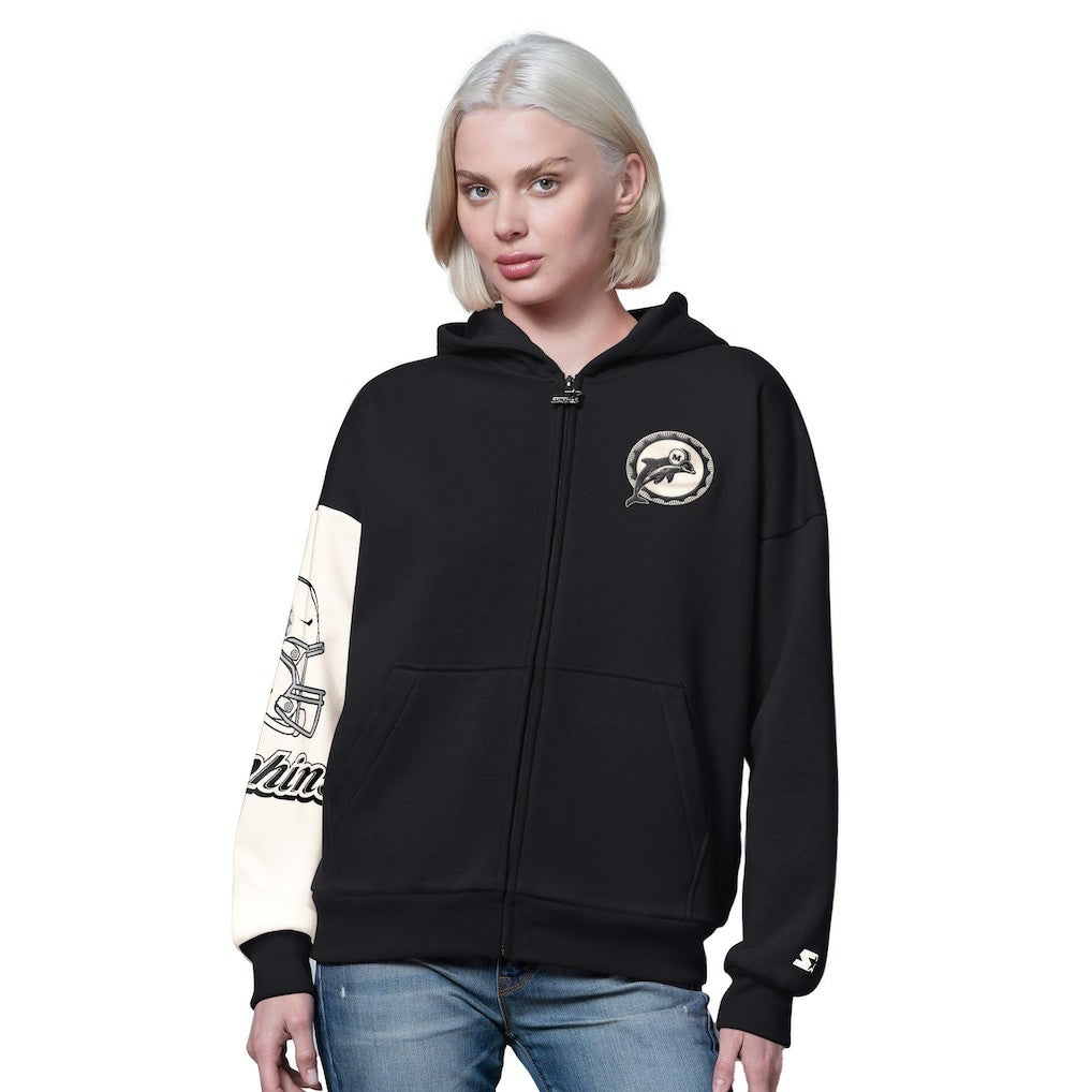 Miami Dolphins Starter Women's 4th Down Full-Zip Hoodie Black - NFL