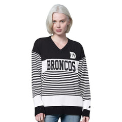 Denver Broncos Starter Women's No Huddle Striped V-Neck Sweater Black - NFL