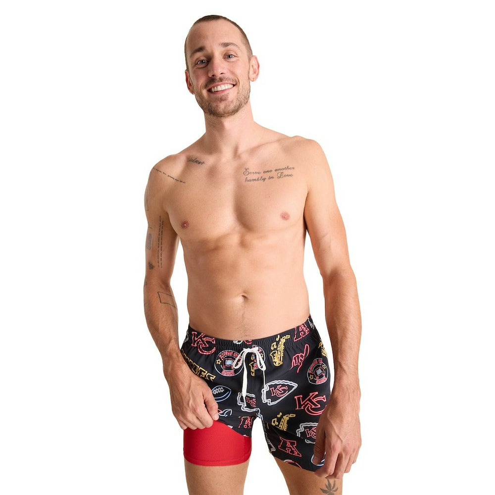 Kansas City Chiefs Chubbies The Neon 5.5" Classic Lined Swim Trunks Black - NFL