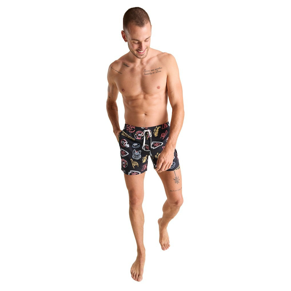 Kansas City Chiefs Chubbies The Neon 5.5" Classic Lined Swim Trunks Black - NFL